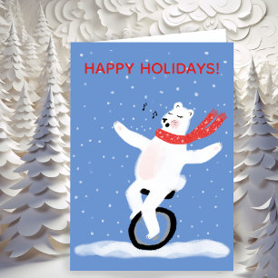 Zingen Unicycle Polar Beer Kerst Punny Custom Feestdagen Kaart