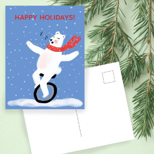 Zingen Unicycle Polar Beer Kerst Schattigee Custom Feestdagenkaart