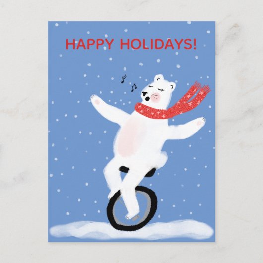 Zingen Unicycle Polar Beer Kerst Schattigee Custom Feestdagenkaart (Voorkant)
