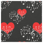 Zingend Heart Pattern. Rode harten, witte noten Stof (Close Up)