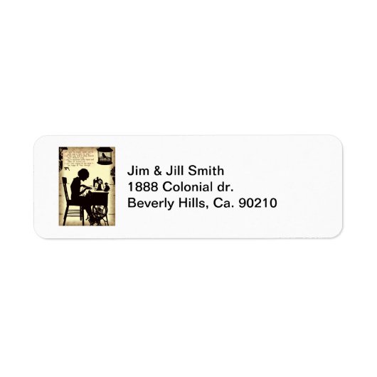 Zingend naaiende dame sprookje gedicht etiket (Voorkant)