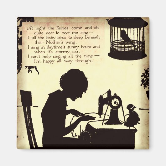 Zingend naaiende dame  sprookje gedicht magneet (Voorkant)