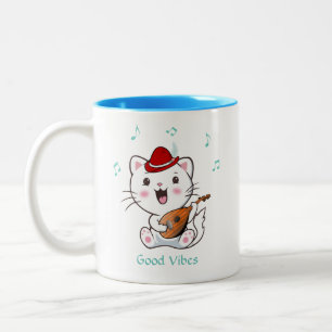 Zingende Bard Kitty Kat met Mandoline Tweekleurige Koffiemok