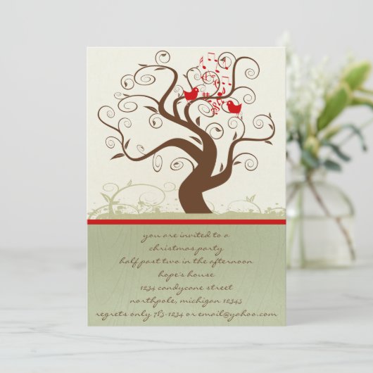 Zingende Bird Wood Grain Tree Kerstdiner Kaart (Staand voorkant)