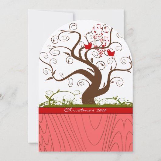 Zingende Bird Wood Grain Tree Kerstdiner Kaart (Achterkant)