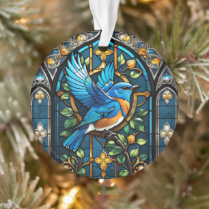 Zingende Bluebird: Glas in lood Serenade Ornament