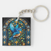 Zingende Bluebird: Glas in lood Serenade Sleutelhanger (Achterkant)