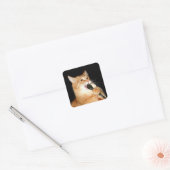 Zingende kat vierkante sticker (Envelop)
