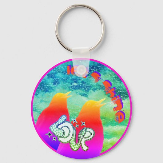 Zingende regenboogvogel Let's Shine Love Sleutelhanger (Voorkant)