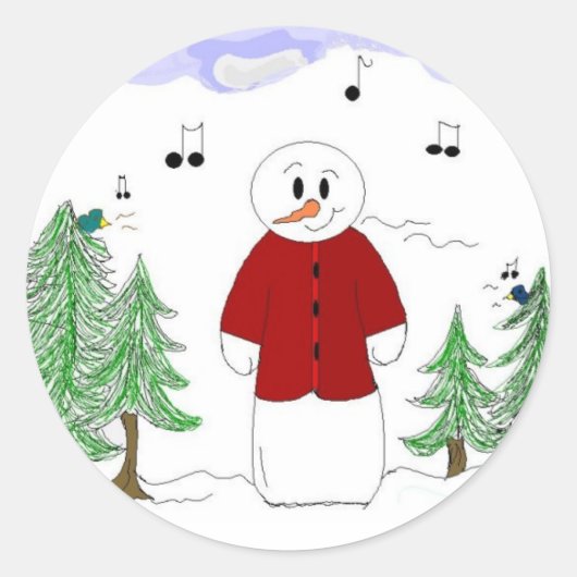 Zingende Sneeuwman Ronde Sticker (Voorkant)