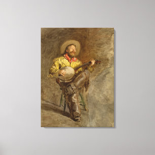 Zingende Spaanse Cowboy met banjo spelend trailson Canvas Afdruk