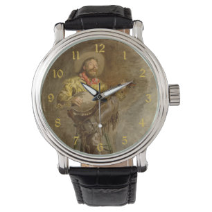 Zingende Spaanse Cowboy met banjo spelend trailson Horloge
