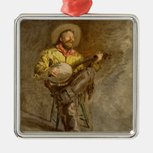 Zingende Spaanse Cowboy met Banjo spelend Trailson Metalen Ornament