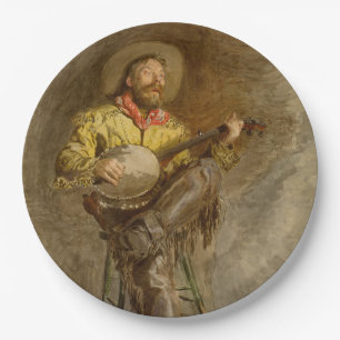 Zingende Spaanse Cowboy met banjo spelend trailson Papieren Bordje