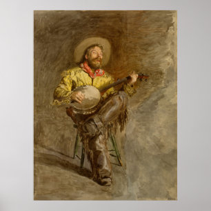 Zingende Spaanse Cowboy met banjo spelend trailson Poster