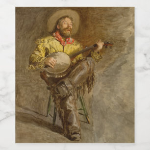 Zingende Spaanse Cowboy met banjo spelend trailson Wijn Etiket