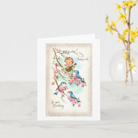  zingende vogeldag kaart (Gele Bloem)