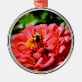 zinnia bij bijen en koraal metalen ornament (Voorkant)