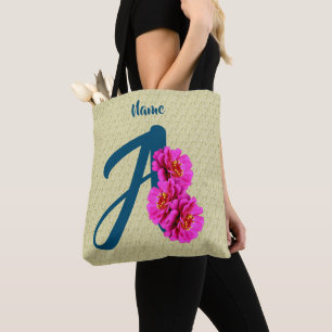 Zinnia Bloemen Monogram Eerste Letter A Persoonlij Draagtas