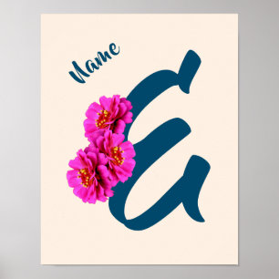 Zinnia Bloemen Monogram Eirste Letter E Gepersonal Poster