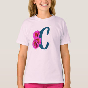 Zinnia Bloemen Monogram Initiaal C T-shirt