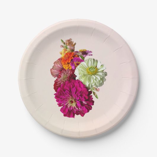 Zinnia Bouquet gemengde kleuren Papieren Bordje (Voorkant)