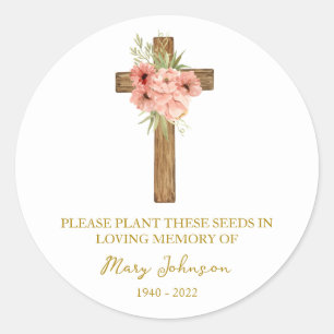 Zinnia Cross-herdenkingspakket met zaadjes Ronde Sticker