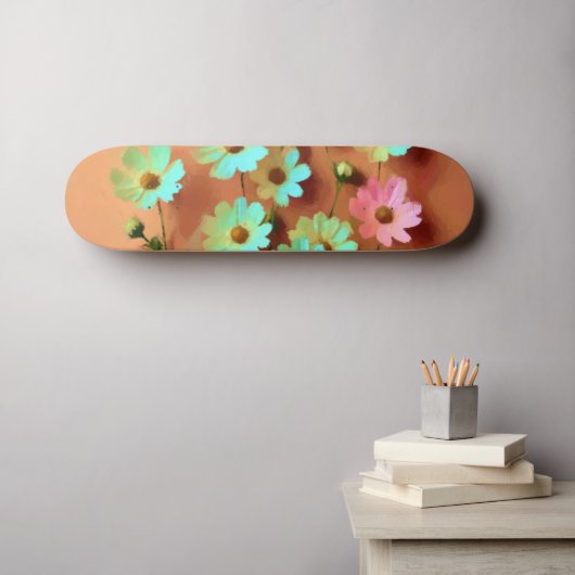 Zinnia Elegans Bloemen Skateboard (Muurkunst (Horizontaal))