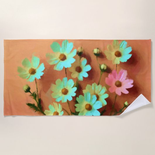 Zinnia Elegans Vibrant Botanisch Strandlaken (Voorkant)