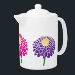 Zinnia fleur dessin porcelaine<br><div class="desc">Zinnia fleur dessin de la théière en porcelaine avec couvercle. Design floral tendance avec des couleurs personnalisées. Couleurs rose rouge et violet.</div>