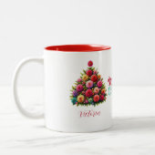 Zinnia Flower Christmas Tree Merry Christmas Naam Tweekleurige Koffiemok (Links)