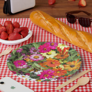 Zinnia Flower Garden Floral Papieren Bordje