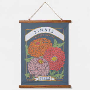 Zinnia Flower Seed Packet (Soft Navy) Hangend Wandkleed