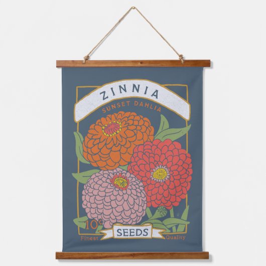 Zinnia Flower Seed Packet (Soft Navy) Hangend Wandkleed (Voorkant)