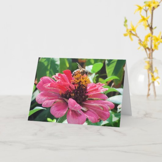 Zinnia Honey Bee Kaart (Gele Bloem)
