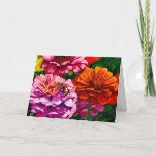Zinnia met werkbijen kaart