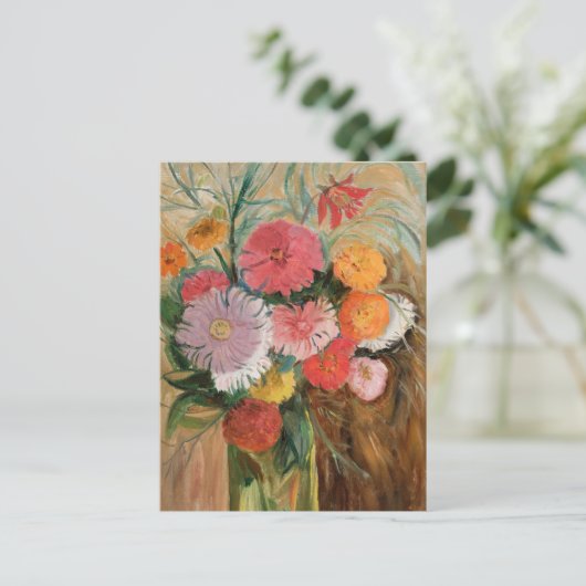 Zinnia's en Asters | Tadeusz Makowski Briefkaart (Staand voorkant)
