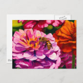 Zinnias met bijen briefkaart (Voorkant / Achterkant)