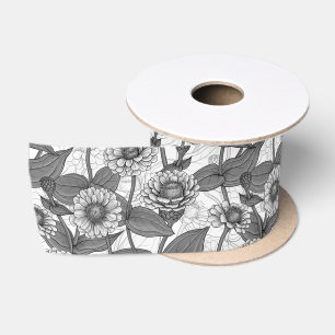 Zinnia's, monochome op wit lint