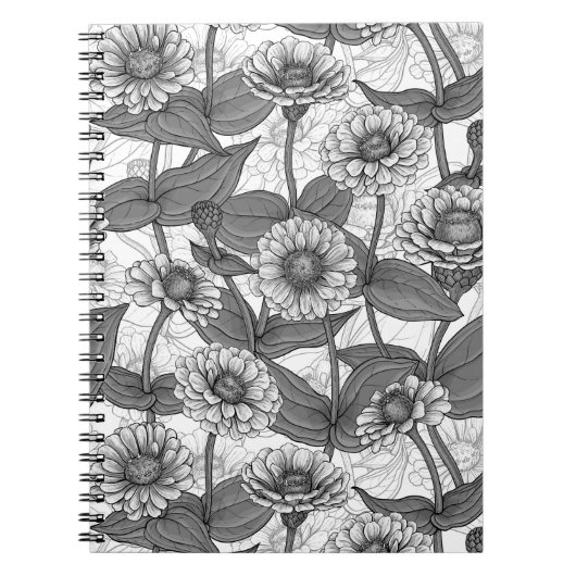 Zinnia's, monochome op wit notitieboek (Voorkant)