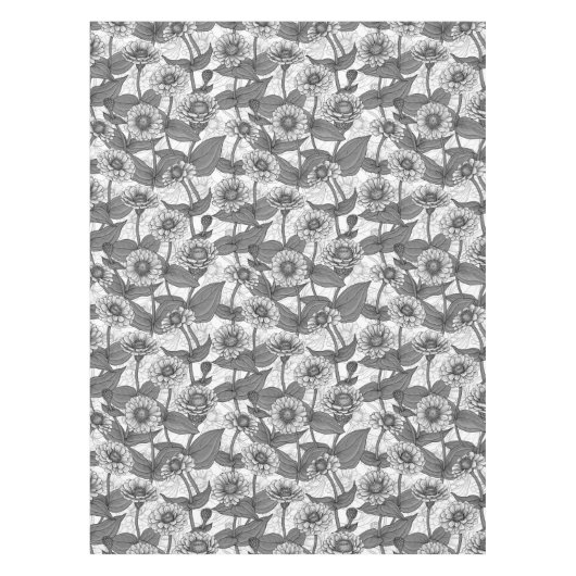 Zinnia's, monochome op wit tafelkleed (Voorkant)