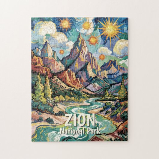 Zion Mountains Virgin River Van Gogh Colorful Legpuzzel (Verticaal)