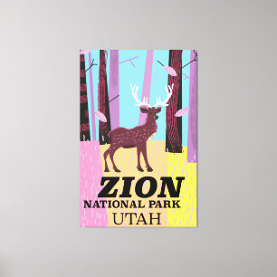Zion nationaal park Utah reisposter. Canvas Afdruk