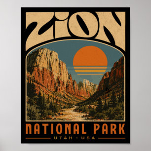 Zion nationaal park vintage retro canyon buiten poster