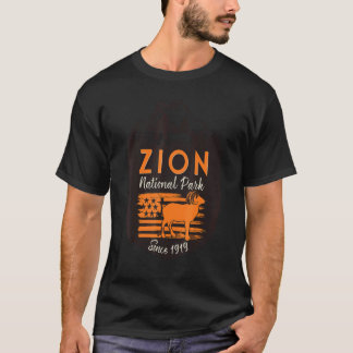 Zion National Park Amerikaanse vlag Dickhoornschaa T-shirt