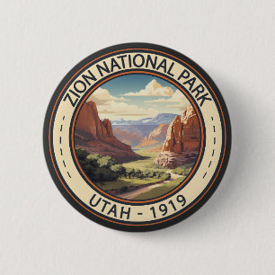 Zion National Park Illustratie Reiskunst Ronde Button 5,7 Cm