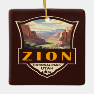 Zion National Park Illustratie Retro Badge Keramisch Ornament
