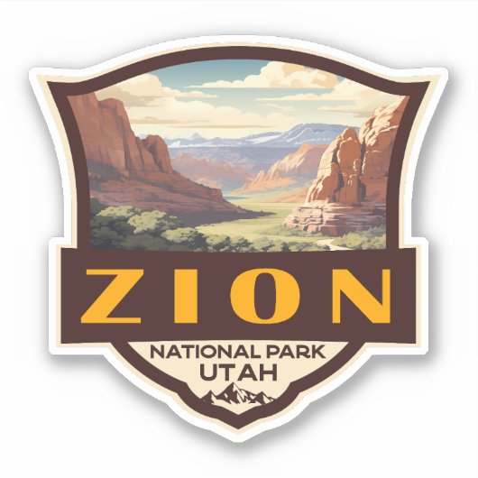 Zion National Park Illustratie Retro Badge Sticker (Voorkant)