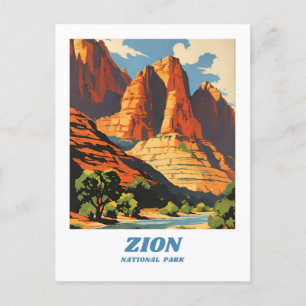 Zion National Park illustratie retro Klassiek Briefkaart