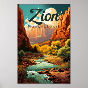 Zion National Park Illustratie Retro Poster